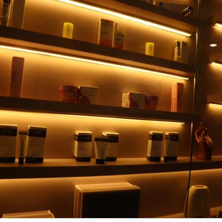 Curated skincare display at Skulpted by Kan, West Delhi